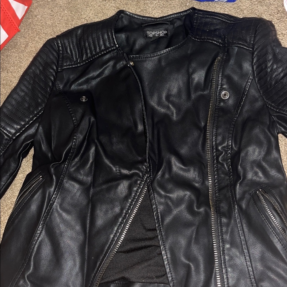 Topshop Black Quilted Leather Jacket